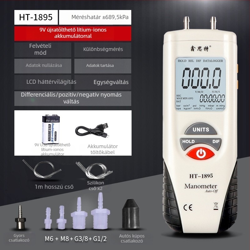 Xinsite HT-1890 Differenciális nyomásmérő, digitális mikrodifferenciális mérő, autójavítás, vákuum mérő