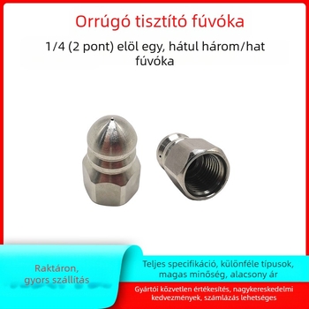 Rozsdamentes acélból készült csatornatisztító fúvóka belső menettel, hat lyukkal, hegyes öblítő fej