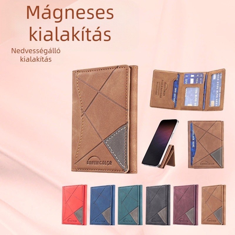 Mágneses kártyatartó – vízszintes, PU anyag, csíkos minta, lopás elleni védelem, üzleti stílus, 2025 tavaszi megjelenés