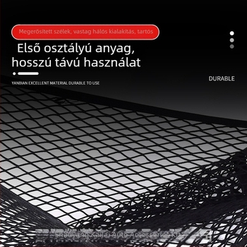 Autó csomagtartó háló tároló táska, textilből, akasztós használat, univerzális illeszkedés, testreszabható, logónyomás lehetséges
