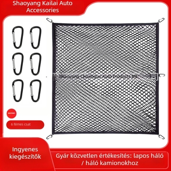 Autó csomagtartó háló tároló táska, textilből, akasztós használat, univerzális illeszkedés, testreszabható, logónyomás lehetséges