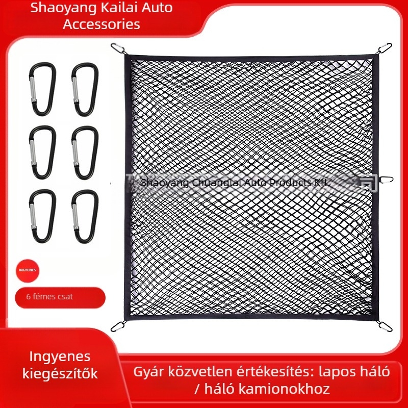 Autó csomagtartó háló tároló táska, textilből, akasztós használat, univerzális illeszkedés, testreszabható, logónyomás lehetséges