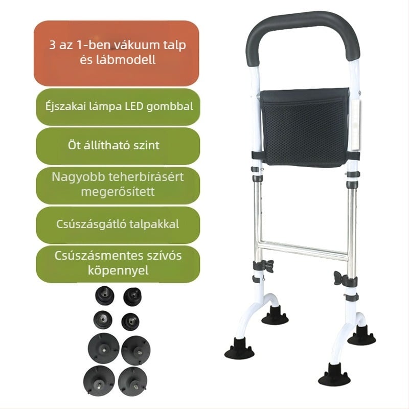 Padlón álló, állítható magasságú ágy melletti kar-emelő – többfunkciós segédeszköz idős embereknek és terhes nőknek
