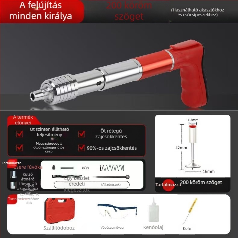 Szögbelövő keretépítéshez; acél test; zajmentes működés