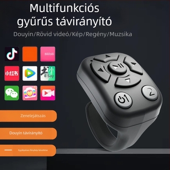 Bluetoothos önarckép-távirányító gyűrű okostelefonhoz, fotózás és oldalpörgetés vezérlésével; 10 m-es hatótáv; ujjal hordható; 40 mAh akkumulátor; kompatibilis Android, Apple és HarmonyOS