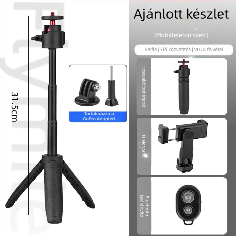 Action4/5 Pro-kompatibil kézi selfie stick-tripod tartó sportkamerához, Pocket 3 bővítés, terhelés 1 kg, 3 szakasz