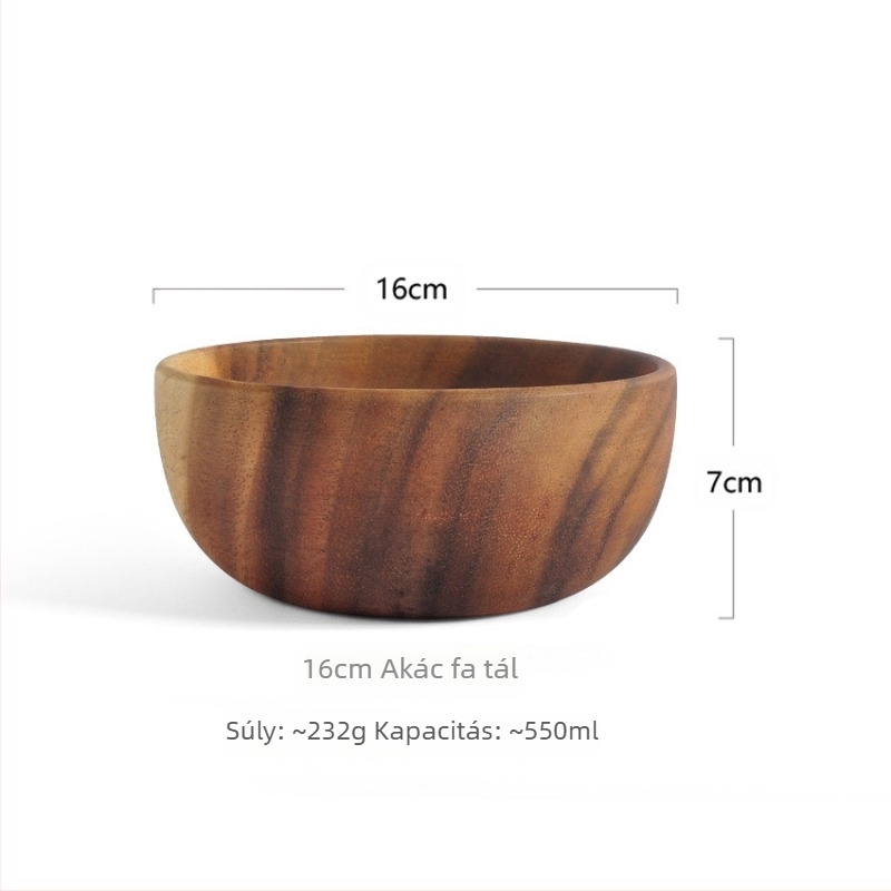 Akácfa kerek tál – retro luxus stílusú asztali edény logóval nyomtatva, mikróban nem használható