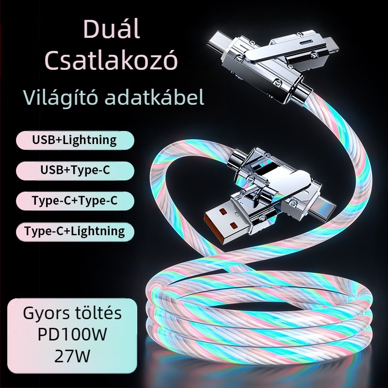 Adatkábél csillagfényes égbolt dizájnnal, 100W gyorstöltés, kettős ág (két–két), Mini USB, Lightning, Type-C