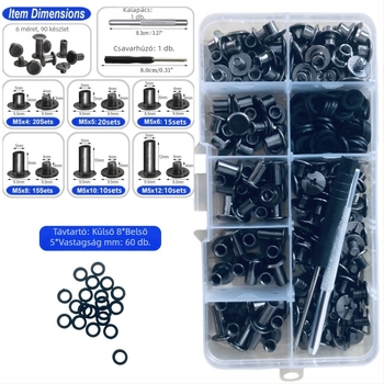 Ruicheng fotóalbumhoz való szegecsek - DIY csavaros szegecsek, készletek 110/90, alkalmas táskákra, ruházatra, cipőkre és kiegészítőkre