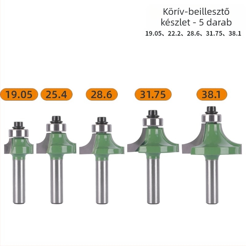 Ívelt sarkokhoz és élzáráshoz készlet frez (8 markolat, 6 darab) | fej ötvözet | márka Xin Edge Da | kategória: maró | gravíró gépekkel kompatibilis | megmunkálási tartomány: fa / MDF / laminált lemezek