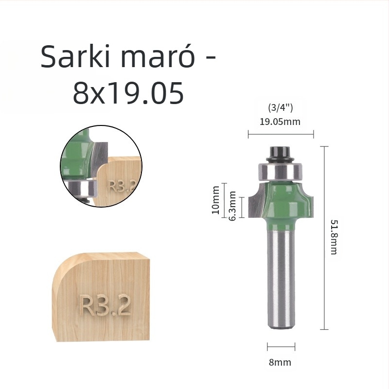 Ívelt sarkokhoz és élzáráshoz készlet frez (8 markolat, 6 darab) | fej ötvözet | márka Xin Edge Da | kategória: maró | gravíró gépekkel kompatibilis | megmunkálási tartomány: fa / MDF / laminált lemezek