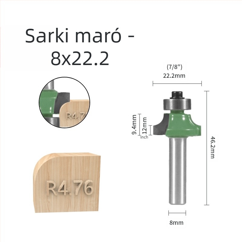 Ívelt sarkokhoz és élzáráshoz készlet frez (8 markolat, 6 darab) | fej ötvözet | márka Xin Edge Da | kategória: maró | gravíró gépekkel kompatibilis | megmunkálási tartomány: fa / MDF / laminált lemezek