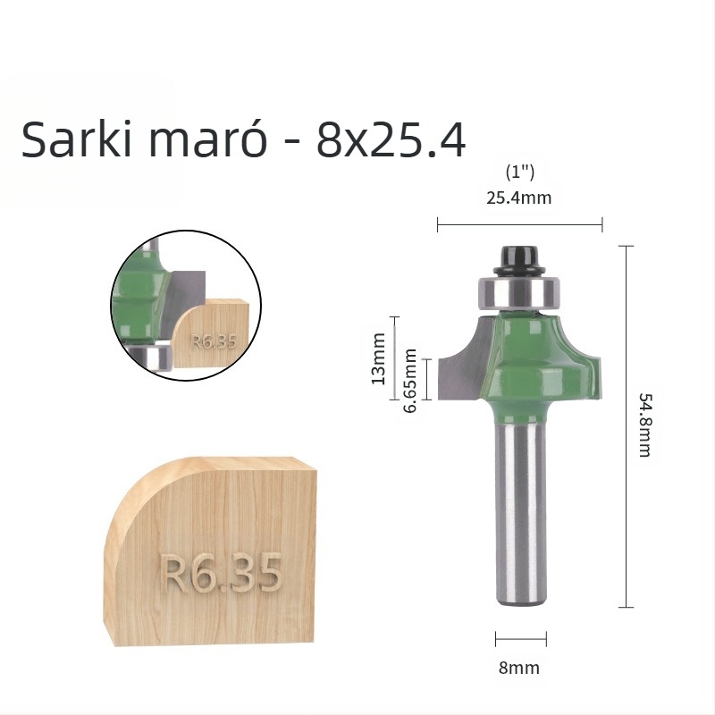 Ívelt sarkokhoz és élzáráshoz készlet frez (8 markolat, 6 darab) | fej ötvözet | márka Xin Edge Da | kategória: maró | gravíró gépekkel kompatibilis | megmunkálási tartomány: fa / MDF / laminált lemezek