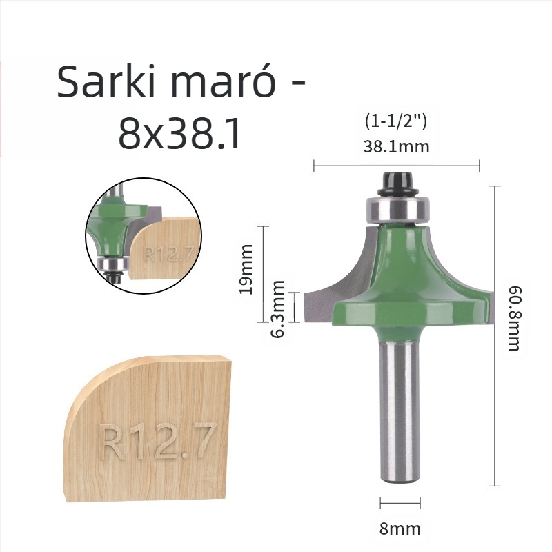 Ívelt sarkokhoz és élzáráshoz készlet frez (8 markolat, 6 darab) | fej ötvözet | márka Xin Edge Da | kategória: maró | gravíró gépekkel kompatibilis | megmunkálási tartomány: fa / MDF / laminált lemezek