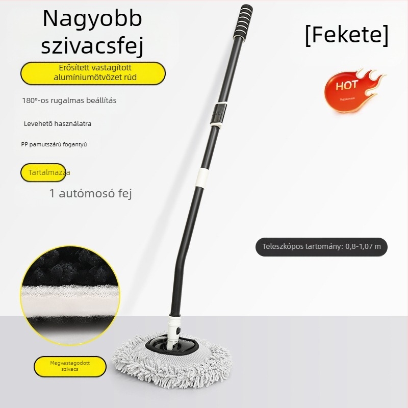 Forgó teleszkópos autómosó felmosó, puha Chenille sörtés, hosszú nyéllel; Anyagok: Chenille, alumínium ötvözet cső, PP; Márka: Leben/Helloleiboo