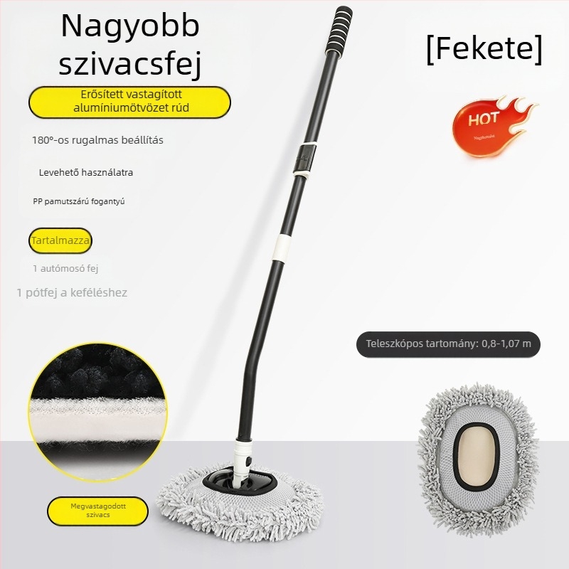Forgó teleszkópos autómosó felmosó, puha Chenille sörtés, hosszú nyéllel; Anyagok: Chenille, alumínium ötvözet cső, PP; Márka: Leben/Helloleiboo