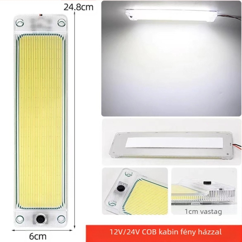 COB LED belső olvasófény a teherautó kabinjához — 12-85V, alumínium COB modul, 54/64/87/108 LED dióda, alkalmas teherautókra, autókra, félpótkocsikra, vanokra, buszokra