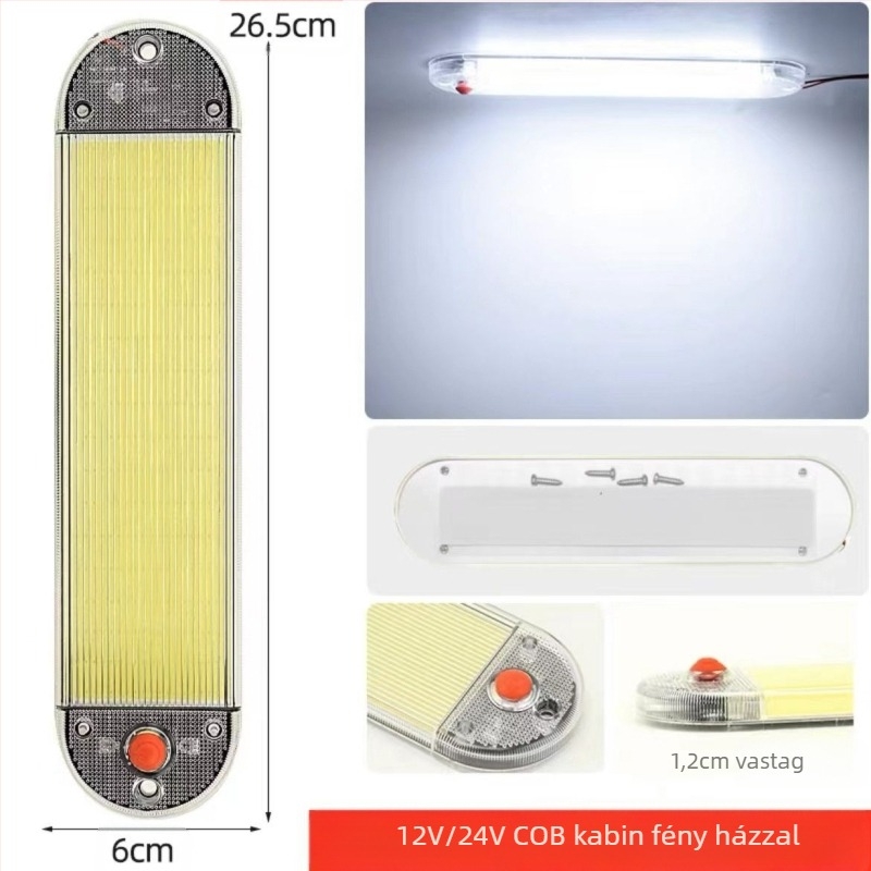 COB LED belső olvasófény a teherautó kabinjához — 12-85V, alumínium COB modul, 54/64/87/108 LED dióda, alkalmas teherautókra, autókra, félpótkocsikra, vanokra, buszokra
