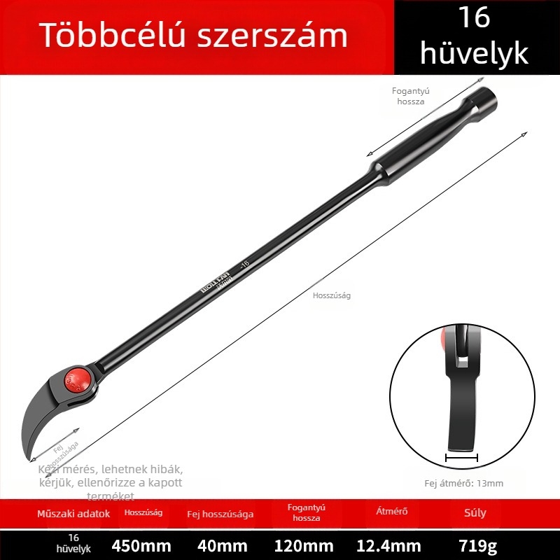 Kerek végű, kétoldalas crowbar – kör és sík vég, szénacélból készített autójavító eszköz