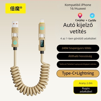 Double Demon 240W USB-C 4 az 1-ben digitális kijelzővel, gyors töltőkábel