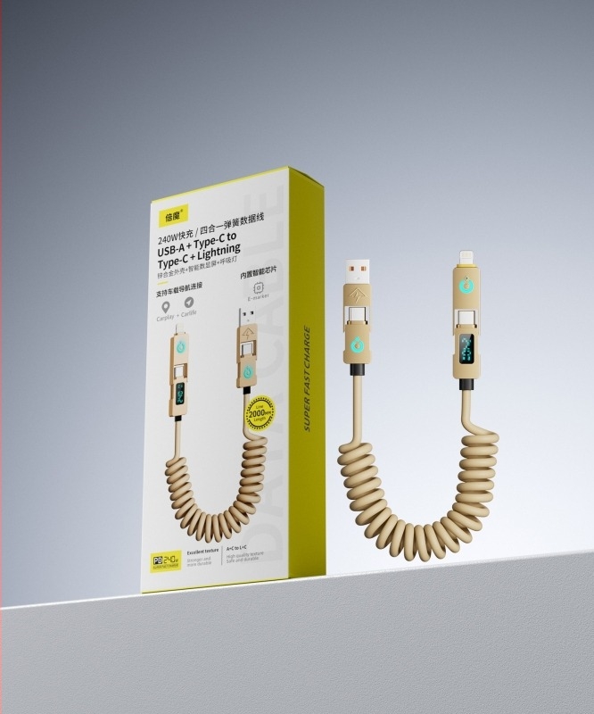 Double Demon 240W USB-C 4 az 1-ben digitális kijelzővel, gyors töltőkábel