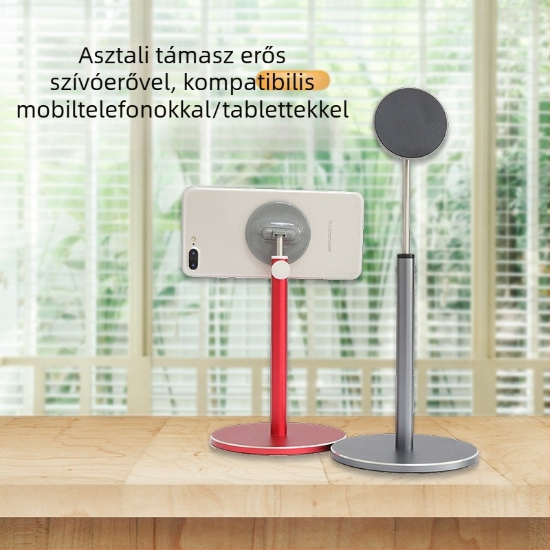 Luhiro asztali tartó telefonhoz és tablethez, alumíniumötvözet, állítható magasságú emelés, univerzális, modell M04S, mágneses rögzítés