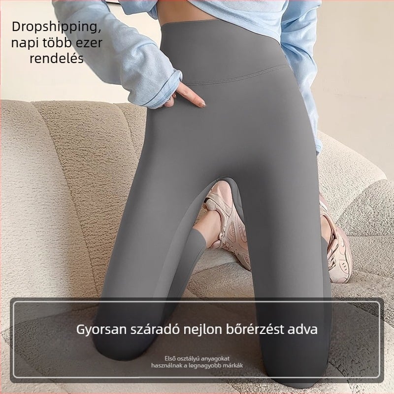 Varrás nélküli női leggings, magas derekú, csípőemelő dizájn, mind az évszakok számára; 82,5% poliészter, 17,5% elasztán; futásra, edzésre és jóga.