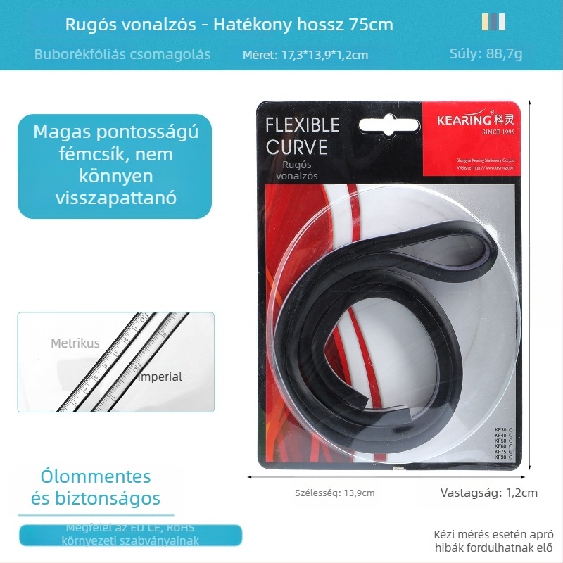 Kígyó alakú vonalzó — műanyagból, rugalmas kialakítás; tömeg 89 g; csomagolás 19×9×1,5 cm