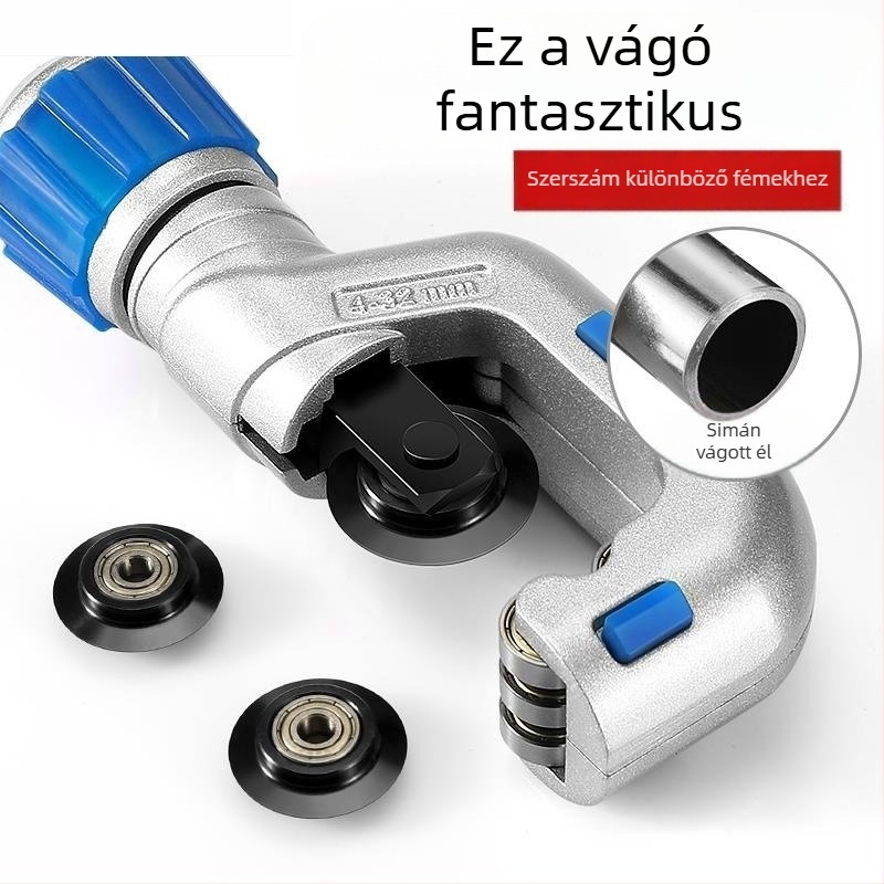 Csővágó rozsdamentes acél pengével, csapágyas mechanizmussal, görgővel a vágáshoz, kompatibil vas-, réz- és műanyag csövekre