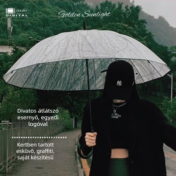 Yanyun 16 bordás átlátszó esernyő automatikus nyitással, hosszú nyél, DIY testreszabás