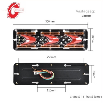 LED hátsó lámpa 12V/24V tricikli és teherautóhoz – 6000K, 0,2A, élettartam ≥5000 óra