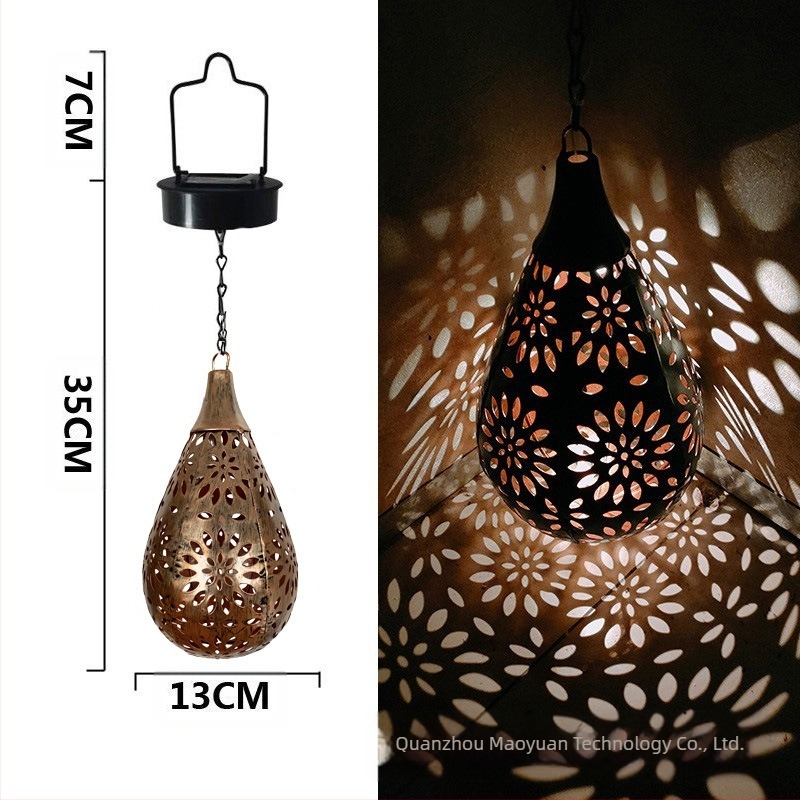 Kovácsoltvasból készült napelemes LED-lámpa IP55 vízálló, vízcsepp mintával kültéri kerthez és udvarhoz, dekoratív vetítő fény, modell MY-0058