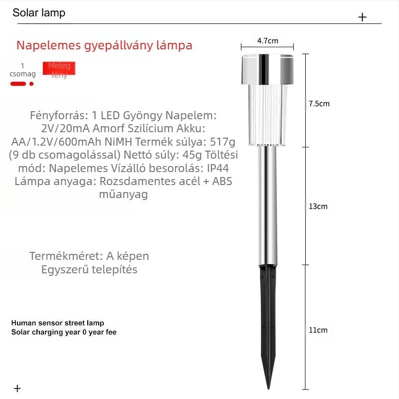 Napsugaras kerti állólámpa – LED 2835, 1.2V, 6–12 órás működési idő, absztrakt forma