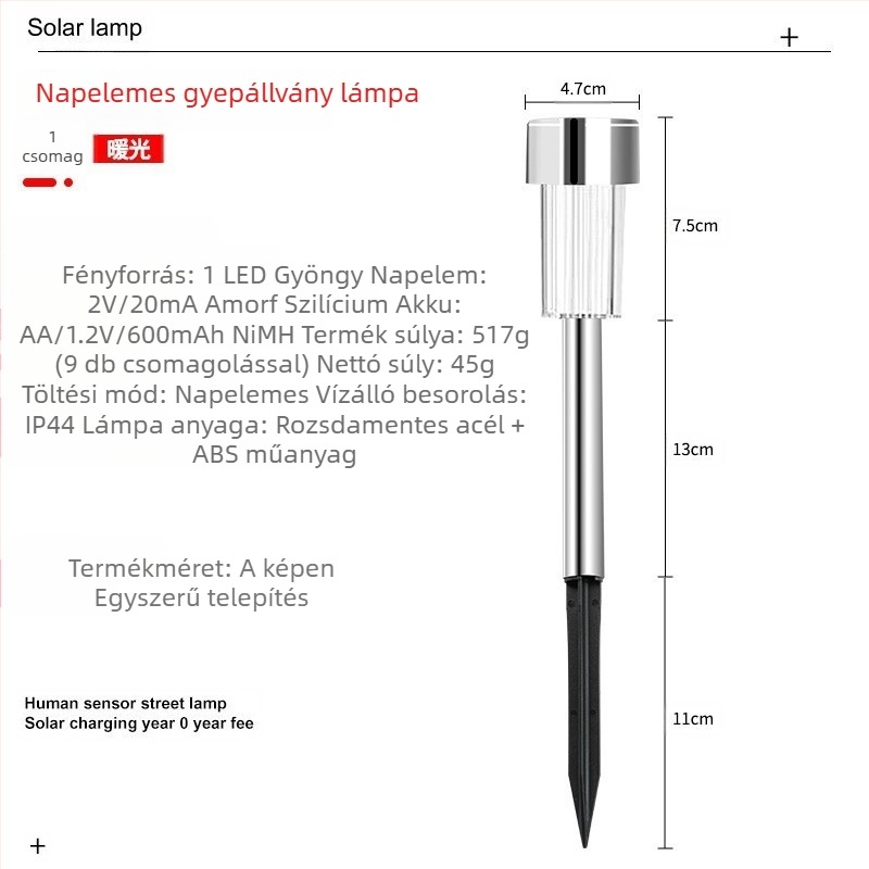Napsugaras kerti állólámpa – LED 2835, 1.2V, 6–12 órás működési idő, absztrakt forma