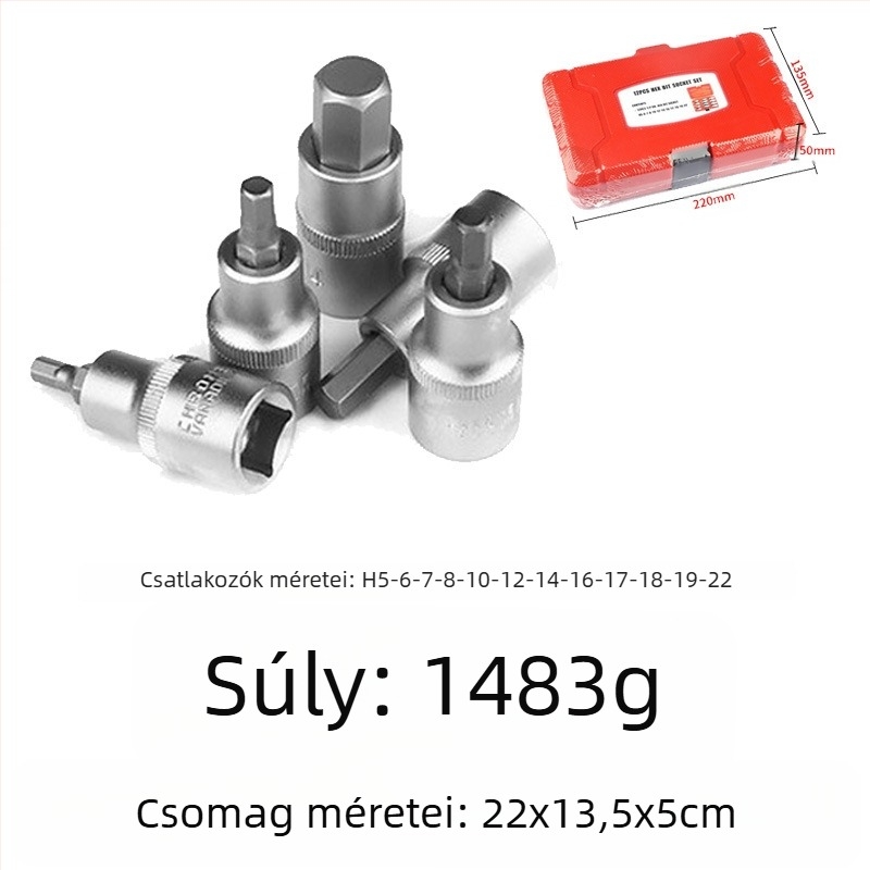 Pneumatikus autójavító készlet, 12 darabos, S2 szerszámacél, barázdált felület, MF márka