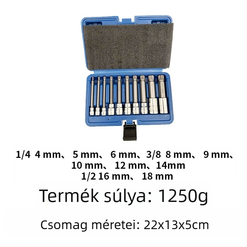 Pneumatikus autójavító készlet, 12 darabos, S2 szerszámacél, barázdált felület, MF márka