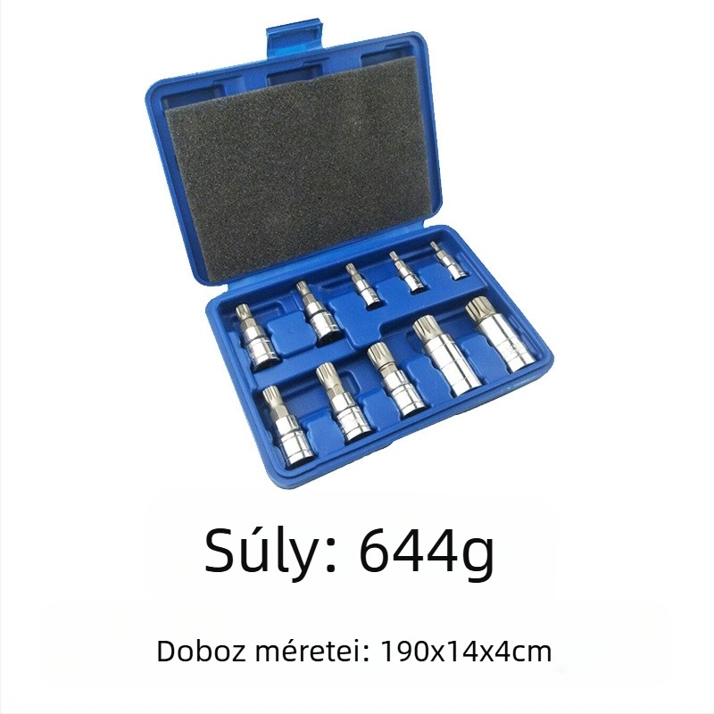 Pneumatikus autójavító készlet, 12 darabos, S2 szerszámacél, barázdált felület, MF márka