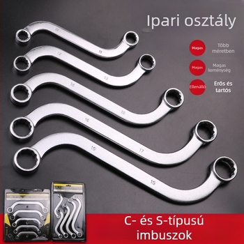 Plum Blossom kettős végű kulcskészlet, S/U/C fej, ívelt nyél, króm-vanádium acél, 5 darab