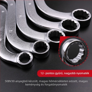 Plum Blossom kettős végű kulcskészlet, S/U/C fej, ívelt nyél, króm-vanádium acél, 5 darab