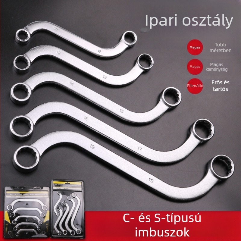 Plum Blossom kettős végű kulcskészlet, S/U/C fej, ívelt nyél, króm-vanádium acél, 5 darab