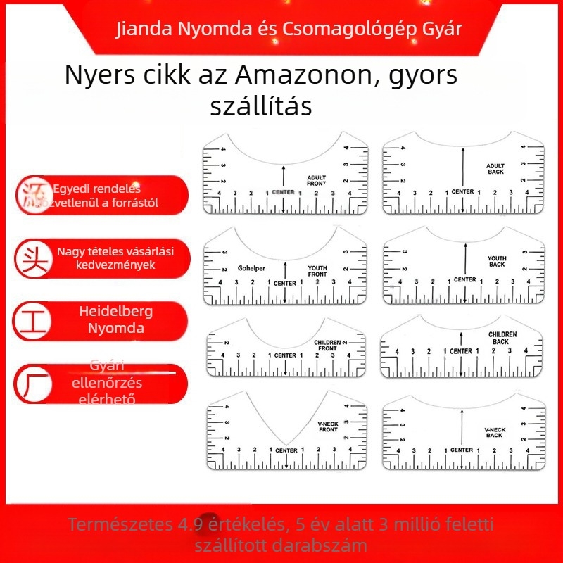 Nyolcrészes PVC vonalzó készlet póló igazítására és quiltelésre, műanyagból, modell 20230802, specifikációk 10×2.5/3.5/4.5/5, nettó tömeg 130 g