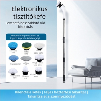 WZ elektromos tisztító keféje, kézben tartható, vezeték nélküli töltéssel, többfunkciós, hosszú és rövid fej a padlóhoz, ABS+flanel