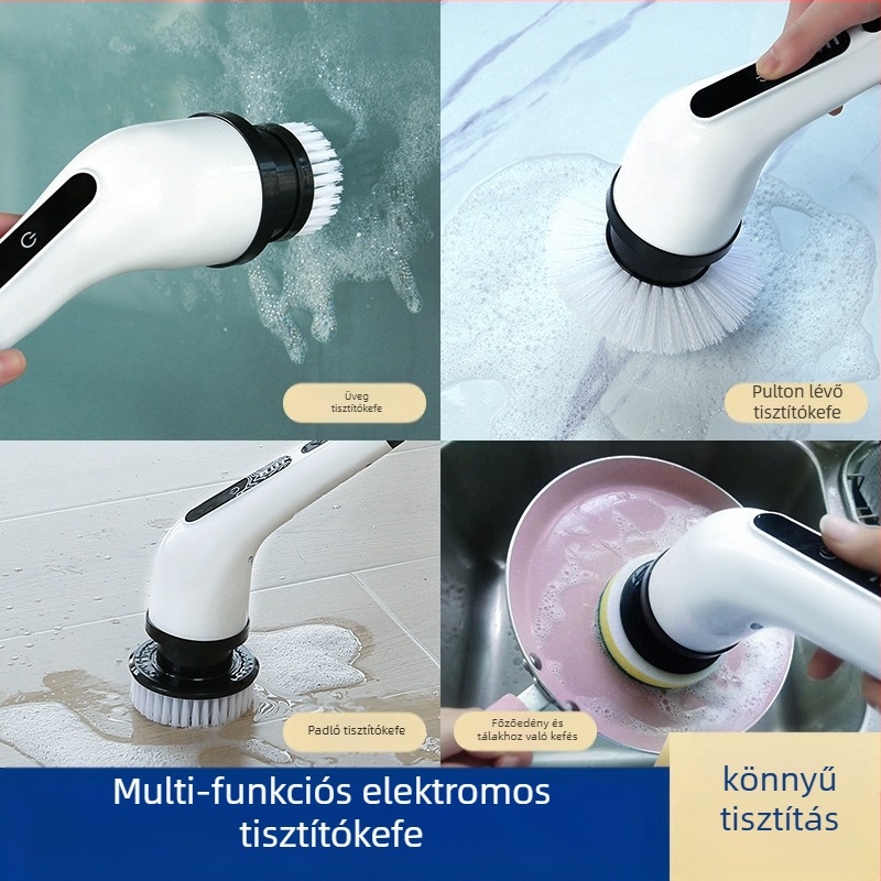 WZ elektromos tisztító keféje, kézben tartható, vezeték nélküli töltéssel, többfunkciós, hosszú és rövid fej a padlóhoz, ABS+flanel