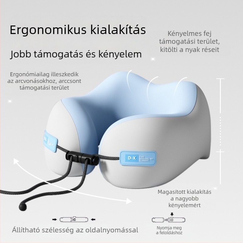 Memóriahabos U-alakú utazó nyakpárna, poliészter anyag, könnyű, legfeljebb 0,5 kg