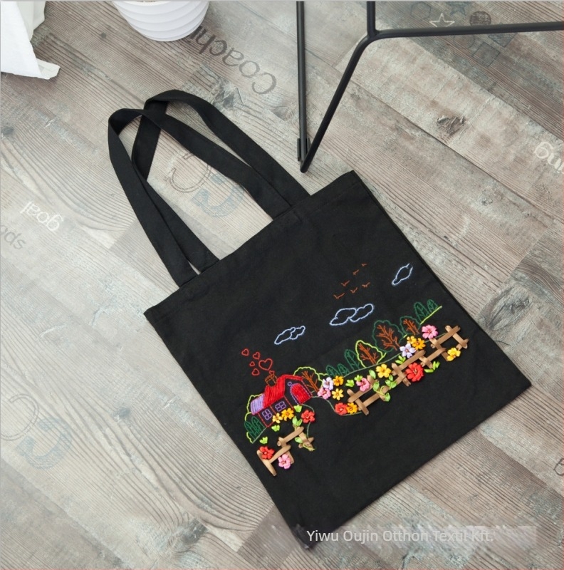 Sashiko hímzőkészlet – pamutvászon táska, virágminta, keresztszemes készlet, hímzési típus: egyéb