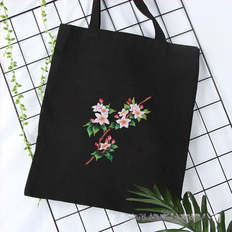 Sashiko hímzőkészlet – pamutvászon táska, virágminta, keresztszemes készlet, hímzési típus: egyéb