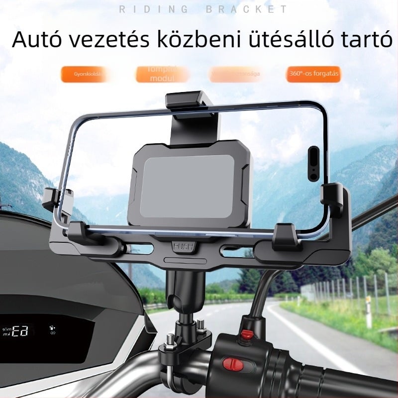 Motorkerékpár és elektromos kerékpár telefon-tartó – ütésálló, rezgésálló, nylon és fém szerkezet, stabil navigációhoz