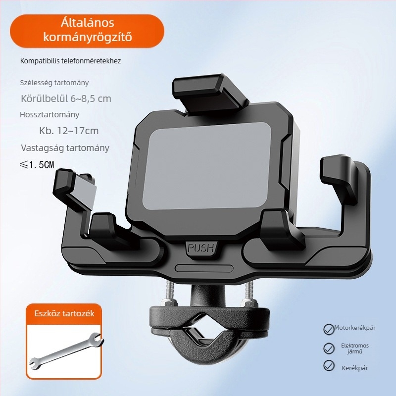 Motorkerékpár és elektromos kerékpár telefon-tartó – ütésálló, rezgésálló, nylon és fém szerkezet, stabil navigációhoz