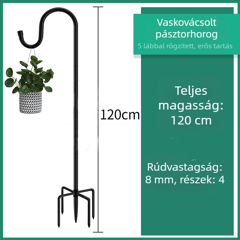 Kovácsoltvas lámpatartó kertbe és kültérre, földbe szúrható tartó a fényfüzérekhez