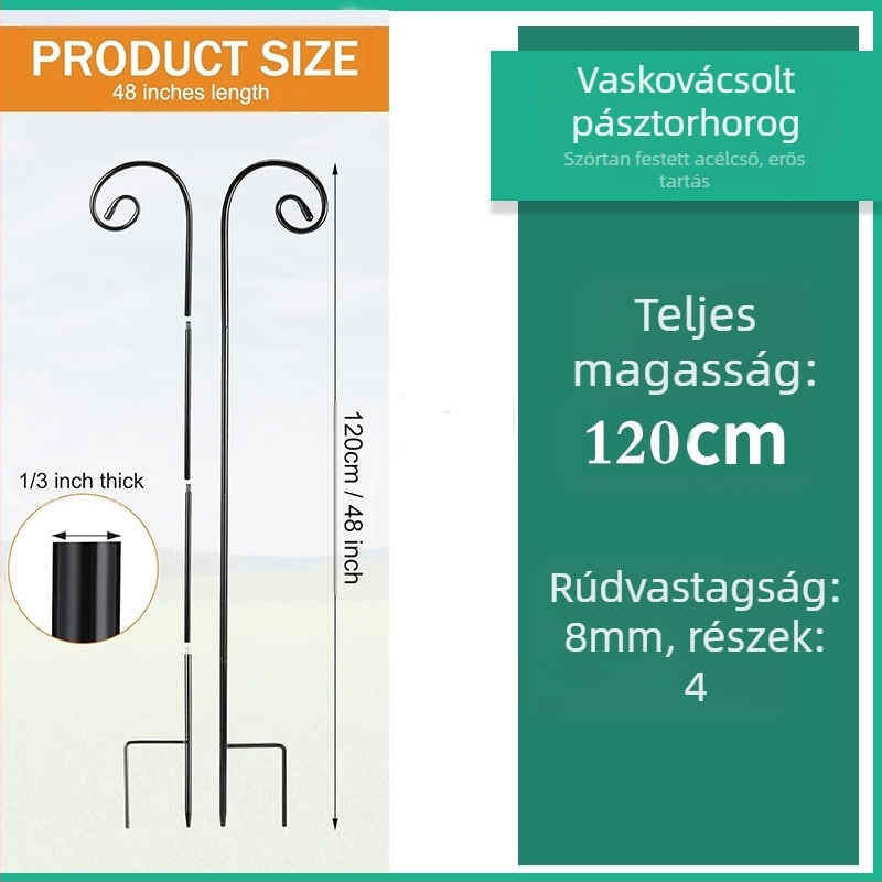 Kovácsoltvas lámpatartó kertbe és kültérre, földbe szúrható tartó a fényfüzérekhez